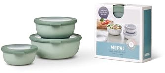 Mepal - Multischale Cirqula Round 3-teiliges Set - Vorratsdosen mit Deckel - Geignet als Aufbewahrungsbox, Kuhlschrank, Gefrierschrank & Mikrowellengeschirr - 350 ml, 750 ml & 1250 ml - Nordic Sage