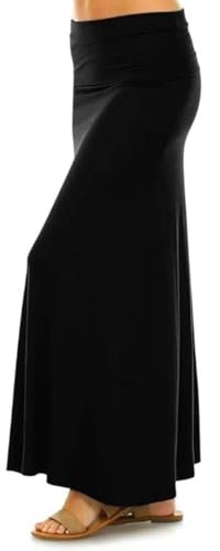 Sweet Hearts Maxi Skirt for Women- Comfy Foldover High Waist Long Flare A-Line Skirt Maxi Dress XS-3X Made in USA (Black, Small)