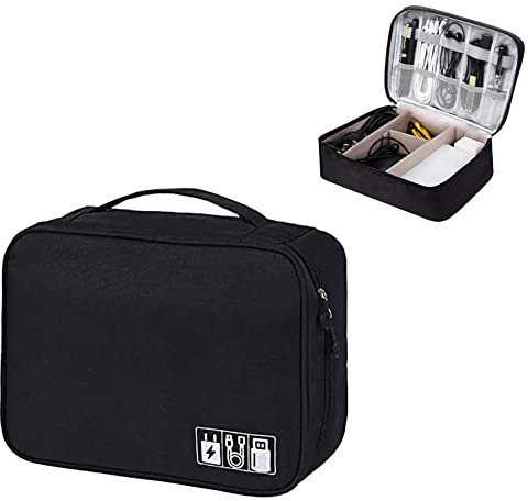 Organizer Cavi, Borsa Accessori Elettronici, Borsa Organizer per Cavi Elettrici, Organizzatore Multifunzione per Fotocamera Disco Rigido Caricatore, Elettronica Viaggio Custodia Organizzatore(Nero)