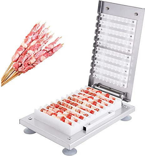 THREMA Machine À Brochette De Viande en Acier Inoxydable, Outil De Brochette De Viande De Brochettes De Barbecue À 10 Trous, Économisez L'effort Humain, pour Les Grillades Au Barbecue