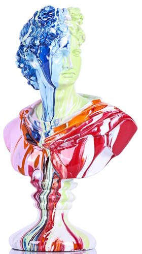 XMGZQ David Statue,Apollo Büsten Statue,Klassische Griechische Mythologie David Kopf,Römisches Büste Statue,Marmorharz,Farbe,30 cm,Michelangelo Home Dekoration,Skizze Praxis Geschenk