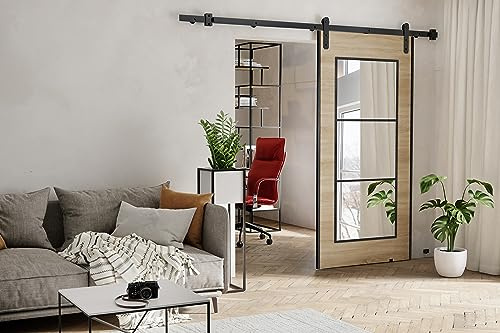 KIER FURNITURE POLI Wall-Mount Schiebetür – Schiebetür Komplettset Schiene Komplettset Mit Tür – Zimmertüren Mit Zarge Komplett - B86xH205xT1,6 cm - Sonoma-Eiche