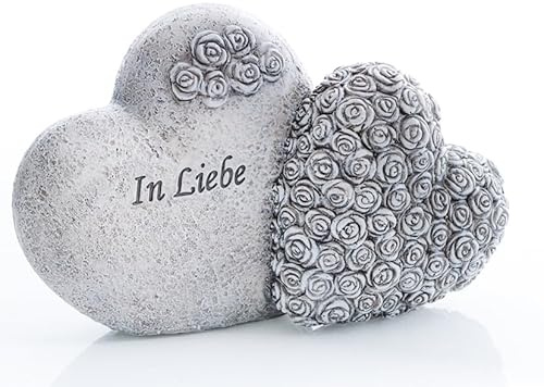 Annastore Besinnliche Grabdeko zur Erinnerung, frostfest und witterungsbeständig Grabschmuck - Grabfigur - Friedhof Deko (Herzduo In Liebe 20 x 13 cm)