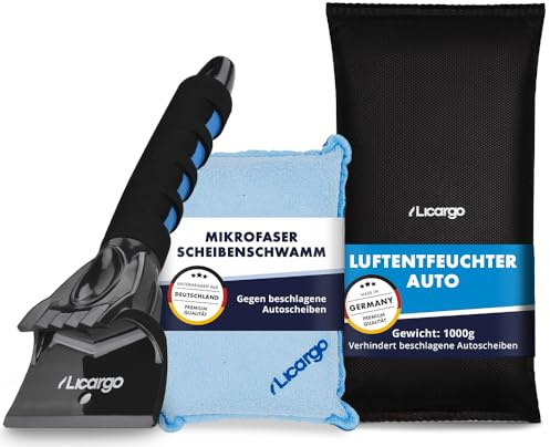 LICARGO® 3-teiliges Winter Set - Eiskratzer mit Kunststoffklinge & Mikrofaser Scheibenschwamm & Luftentfeuchter Auto 1kg