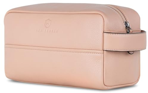 VON HEESEN Kulturbeutel Leder Kulturtasche für Herren & Damen - Echtleder Necessaire ideal zum Reisen - Waschtasche und Kosmetiktasche mit einem Hauptfach Rose, groß