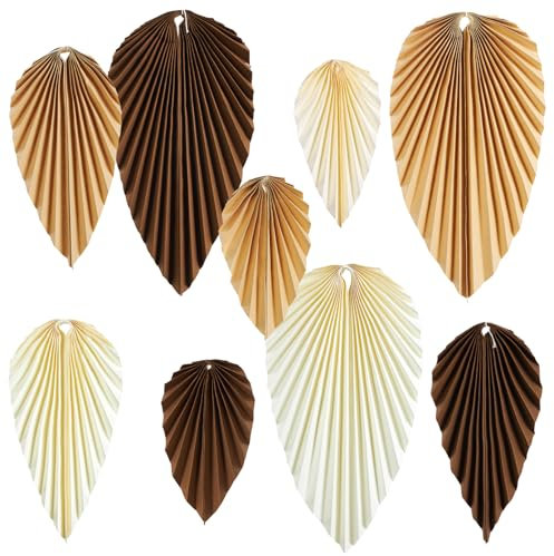 SUNBEAUTY 9 Stück Herbst Party Dekorationen Braun Papierblatt Fächer Dekor Hanging Girlande Beige Blassgelb Blätter Girlande für Hochzeit Geburtstag Tischdeko Klassenzimmer Baby Shower BackdropGarland