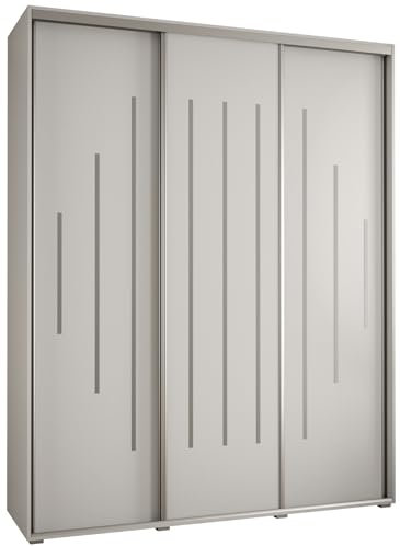 MEBLE KRYSPOL Cannes 12 Moderner Schrank mit 3 Schiebetüren mit Stange, Regale - Aufbewahrungsschrank für Schlafzimmer, Wohnzimmer - 205,2x190x60 cm - Weiß Weiß Silber