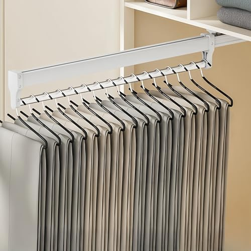 ANXJLEO Ausziehbare Hosenbügel Platzsparend, Ausziehbare Kleiderstange,Verstellbarer Kleiderschrank Teleskopstange Kleiderstange zum Aufhängen von Kleidung, Hosen und Krawatten (Weiß, 60cm)