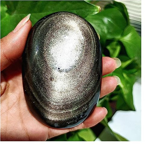 PQYSMVVG Cristal Natural, Palma de obsidiana de Plata Natural, Piedra de Palma, Piedras de Palma, Cristales de Juguete y decoración del hogar (Color : 50-60g)