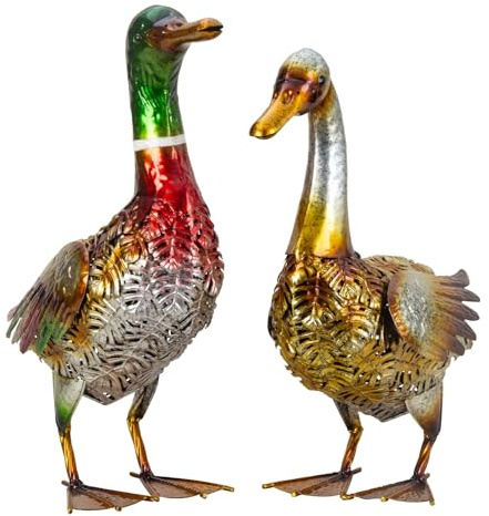 Geschenkestadl Enten Paar Metall 40cm/43cm Vogelfiguren Teichfiguren Haus Garten Dekoration, 882301