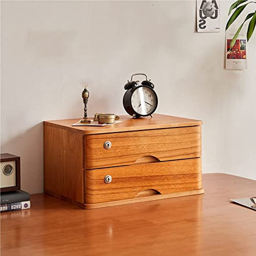 Aufbewahrungsbox Mit Schubladen - Schreibtisch Organizer Aktenschrank, Aufbewahrungsbox Aus Massivholz Mit Schloss, Aktenschrank Für Schreibtisch-Organizer, Rustikale Kommode(C,2 drawer)
