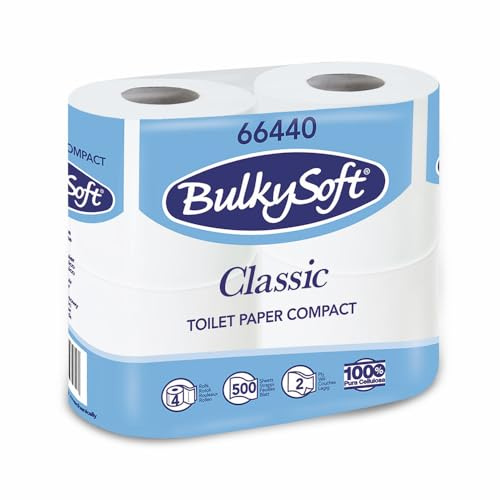 40 Rotoli di Carta Igienica, carta in pura cellulosa a 2 Veli di colore Bianco, Rotolo da 500 Strappi con lunghezza 52,5 mt, 10 CF x 4 Pezzi -6440