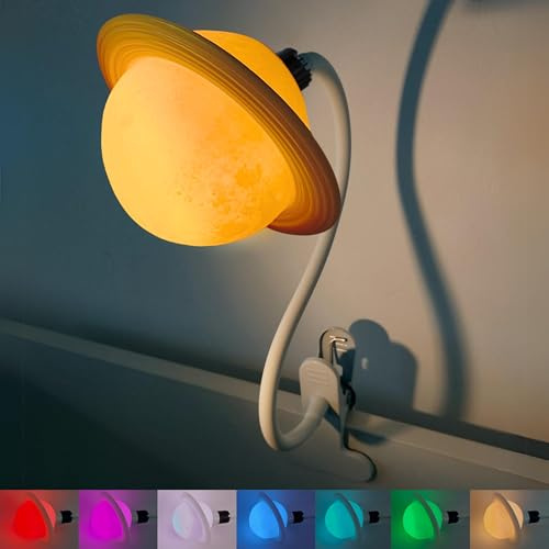 Saturn Klemmleuchte Nachtlicht LED Dimmbar für Baby Kinder 7 Farben | Stilllicht für Neugeborene Jungen & Mädchen Kinderzimmer / Schlafzimmer