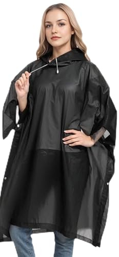Shengxi 2 pcs Poncho Waterproof Adult, Reusable Waterproof Ponchos with Hood, Lightweight breathable Foldable Waterproof Rain Ponchos Women and Men for outdoor Cycling Camping and Fishing, black