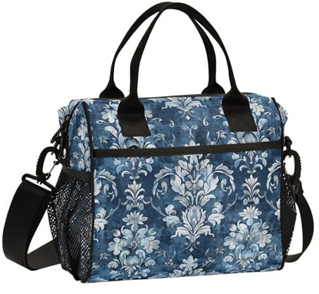 Amooorous Lunchtasche für Damen, Retro-Stil, Vintage, Denim, viktorianisch, mit Tasche, weiche Lunchtasche mit Schultergurt, für Herren, für Arbeit, Jungen, College