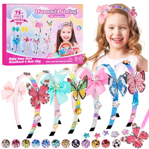 HGRGHH Haarreifen Mädchen Bastelset Kinder ab 5 6 7 8 jahre, 88Pcs Haarschmuck Geschenke Mädchen Bastelset, DIY Haarschmuck-Herstellung Diamond Painting Kinder für 5 6 7 8 9 10 11 Jahre