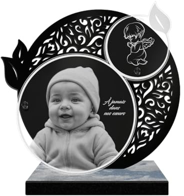ETERNEL - Personalisierte Grabplatte Spitze Engel Kind Foto und personalisierbarer Text, lasergravierte Grabplatte für Hommage, Grabplatte, Grab, Beerdigung, Gedenken