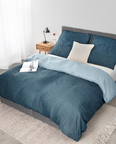 lionto dibea Parure de lit réversible en 100% Coton renforcé, 155 x 220 cm, taie d'oreiller 80 x 80 cm, 4 pièces pour Toutes Les Saisons, Facile d'entretien et indéformable, avec Certificat Oeko-TEX,