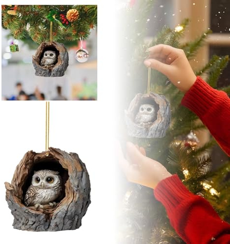 Ornamento natalizio con animali | Decorazioni per l'albero Natale con gufo | Decorazione degli animali della foresta | Ornamento pendente in acrilico | albero animale pendente 2D