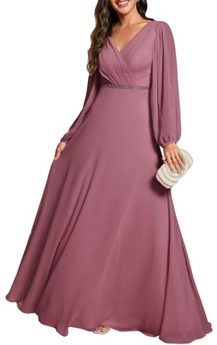 Ever-Pretty Bridesmaid Dresses for Women Long Sleeves V Neck A-line Maxi Evening Dress EE01981