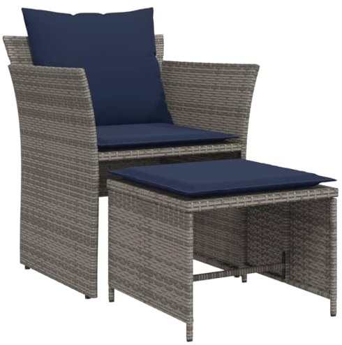 Kangmusi Gartenstuhl mit Fußhocker Grau Poly Rattan, Grau 368623