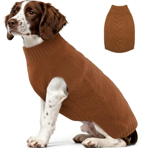 Katzinst Hundepullover XL, Strickwaren Pullover für Grosse Hunde, Dicken Material Hundepulli Haustiermantel für Winter, Fleece Hund Pullover für Beagle, Border Collie, Karamell, XL