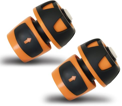 YourCasa 2 connettori per tubo da giardino, 19 mm, con Aquastop, set di 2 raccordi per tubo da giardino, connettore rapido, adattatore per tubo flessibile (arancione)