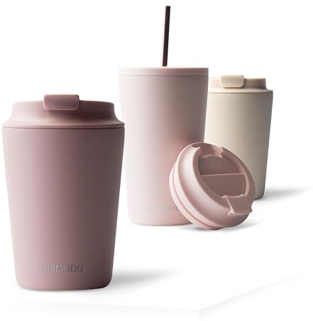 MAMEIDO Termo Cafe 350 ml, Vaso Termico Antigoteo, Taza Termica acero inox sin BPA, Vaso Termo Cafe para llevar (Powder Blush)