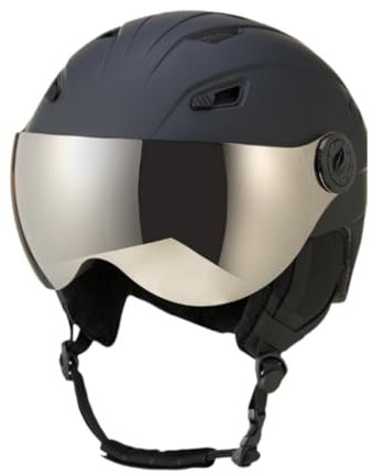 Folpus Skihelm mit integriertem Visier für Damen und Herren, Skihelm, Leichter, bequemer Snowboardhelm, Schneehelm, Schwarz, L