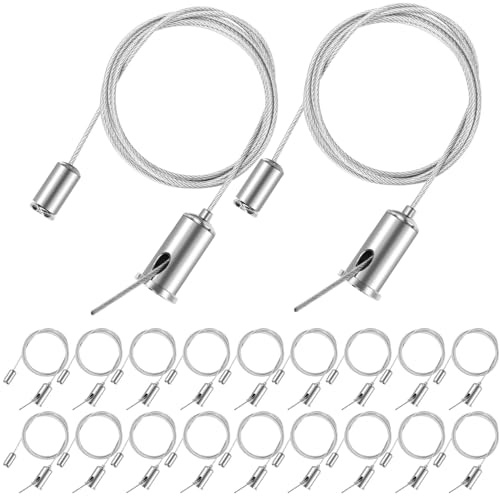 Teemyaa 20 Sets Hexagon Light Fixture Hanging System Kit, Ceiling Hanging Wire Cable Kit, 3.28ft Aquarium Light Suspension Cables Sealed with PVC, Adjustable Hinger for Honeycomb Pendant