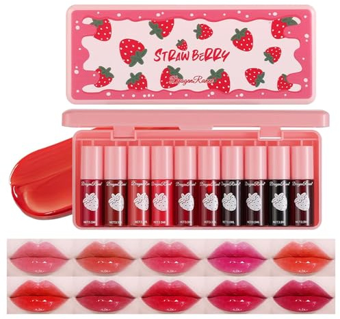 Eakroo 10 Colors Lip Stain Tint Set, Korean Lip Gloss for Women, Moisturizing Korean Lip Tint, Lip Stain Long Lasting Waterproof, High Pigment, Non-Stick Cup, Vivid Color, Lip Tint Makeup (Set A)