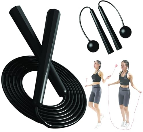 Springseil Fitness（Schwarz） – Kabelloses Gewichtetes Ball-Spingseil, Verstellbar für Seilspringen. Ideal als Springsel Kinder und Sprigseil Erwachsene Fitness für Training & Ausdauer.