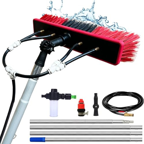 YFSMBD Perche Télescopique Nettoyage Panneaux solaires, Extensible à 3-13.6 metres,Brosse Telescopique Toiture avec Tuyau & Distributeur de Savon,Balai Telescopique pour Toit (55cm Brush,8.5m)