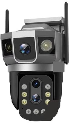 VEKELETE Telecamera IP 4G con Scheda SIM 4G, Triplo Schermo da 12 MP, 6K, Zoom Ottico, PTZ, rilevamento del Movimento, Visione Notturna a Colori, Monitor di Sicurezza(U/K,Camera 128GB Card)