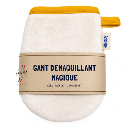 [EHOP] Gant démaquillant réutilisable à l’eau | Démaquillage visage, yeux et lèvres sans produit | Lavable et doux pour la peau | Zéro déchet, idéal maison & voyage (Écru, Lot de 1)