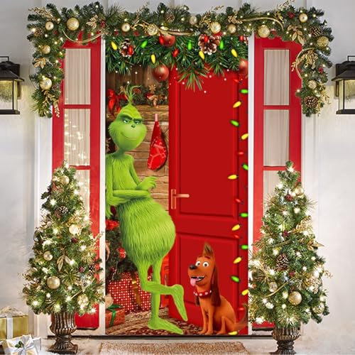 Weihnachten Tür Abdeckung Dekoration, 200 x 90 cm Weihnachten Hängen Banner Hintergrund, Elfen Hängens Banner, Weihnachtstürabdeckung, für Haus Haustür Veranda Weihnachtens Deko