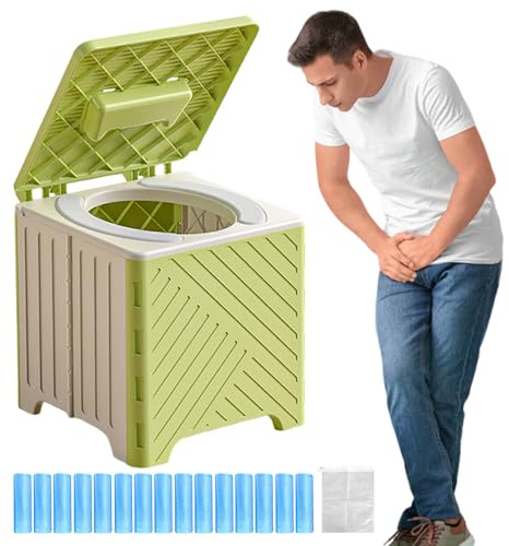 Tragbare Toilette | Toilettenstuhl für Erwachsene | Klappbar & Rutschfester Toilettensitz mit PVC Sitzpolster für Senioren Krankenhaus Outdoor Camping Reisen
