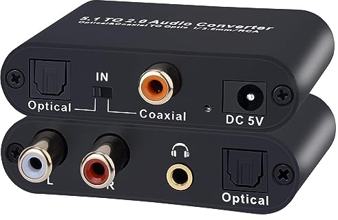 Convertisseur audio numérique DAC Tendak 5.1 Toslink SPDIF coaxial vers SPDIF RCA L/R 3,5 mm - Adaptateur audio numérique vers analogique
