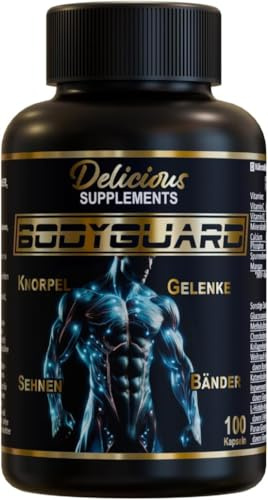 Bodyguard - MSM Kapseln hochdosiert mit Glucosamin, Chondroitin & Vitamin C - 200 Kapseln für 40 Tage - bei Belastung von Knorpel, Gelenke, Bänder & Sehnen - Delicious Supplements - Made in Germany
