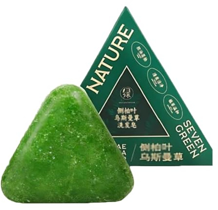 Nature Triangle Shampoo Bar, shampoo naturale a foglia di cipresso Usman Erba Solido, Sapone verde a base di erbe per la cura dei capelli per donne e uomini