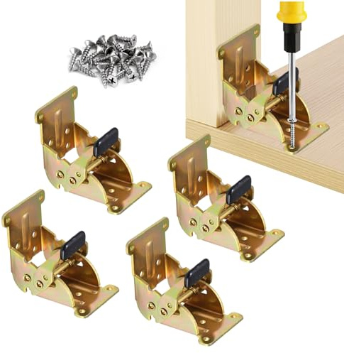 Klappwinkel Schwerlast 4er Pack – Selbstverriegelnde Scharniere mit Schrauben, Faltbare Stützhalterung für Tischbeine, Bettbeine, Werkbank – Gold