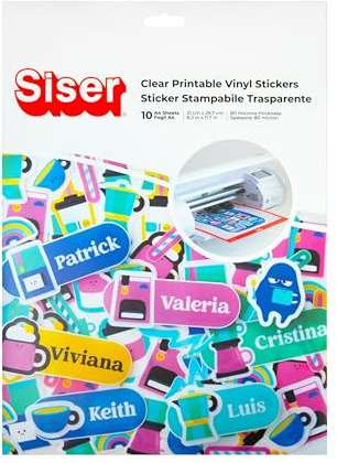Siser Carta Adesiva Stampabile A4 – 10 fogli vinile TRASPARENTE (clear) per stickers – carta adesiva waterproof compatibile con stampanti inkjet e plotter da taglio