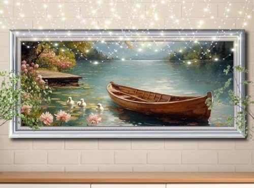 Kit Completo 5D DIY Pintura de Diamante Pato,Barco,Punto de Cruz Diamond Painting para Niños y Adultos,Cuadro de Diamantes con Rhinestones para Decoración Hogar,Pintar con Diamantes 100x250cm 59E-6945
