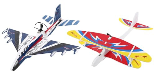 COOLHIYA 2pcs USB Rechargeable Electric Airplane for Dark Foam Gliders with Double Wings Easy Assembly Educational Aircraft Model for Boys