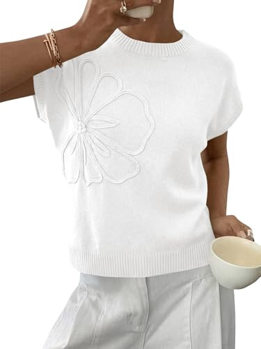 Saodimallsu Womens Short Sleeve Floral Summer Sweater Lightweight Knit Tops