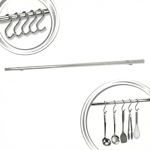 moorg Barra Portautensili Cucina in Metallo 1.6x100 cm, 5 Ganci a S inclusi, Portautensili da Cucina Appendi Mestoli e Utensili Sottopensile