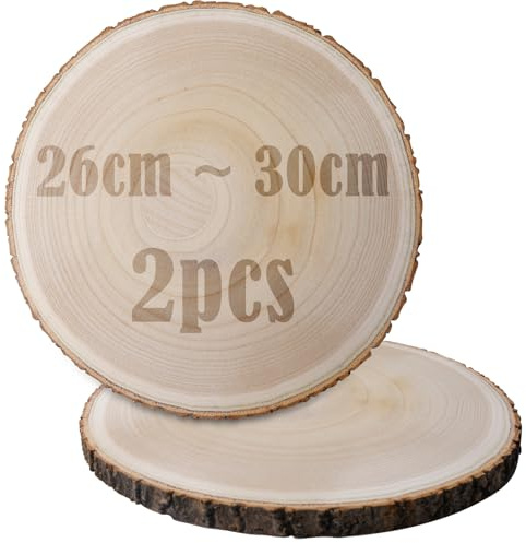 2 pezzi fette di legno, rotonde, in legno decorativo, 26-30 cm, rondelle in legno, dischi in legno, dischi in legno grezzo naturale, per fai da te, matrimoni, decorazioni natalizie, artigianato