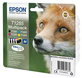 Epson Multipack T1285 Renard, Cartouches d'encre d'origine, 4 couleurs: Noir, Cyan, Magenta, Jaune, S22 SX125 SX130 SX230 SX235W SX420W SX425W SX430W SX435W SX440W SX445W BX305F BX305FW BX310FN