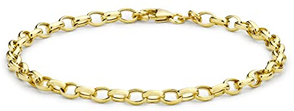 CARISSIMA Bracciale da donna in oro giallo 9 ct con catena belcher ovale forata da 4 mm, 19 cm