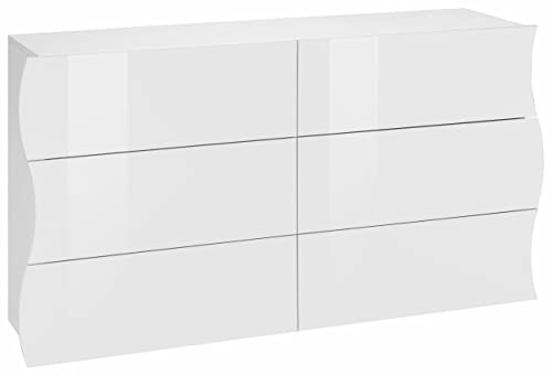 Web Convenienza Kommode aus Wellpappe, Made in Italy, Schrank für Wohn- und Schlafzimmer, Sideboard mit 6 Schubladen, Farbe Weiß glänzend, 155x40h82 cm